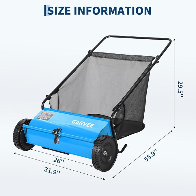 Push Lawn Sweeper 26Inch-Heavy Duty Walk Behind Leaf Collector and Yard Sweeper for Outdoor,Patio,Driveway,Garden Grass Sweepers,4 High Speed Spinning Brush,7 Cu. ft. Hopper Capacity | Yard Sweeper for Outdoor,Patio,Driveway,Garden Grass Sweepers,4 Hig...
