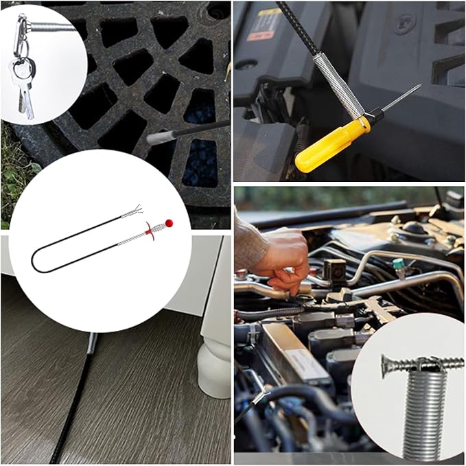 76 Inch Drain Snake Hair Clog Remover with Round Knob, 4-Claw Grabber Tool | Reusable and easy to rinse clean; flexible for curved pipes and hard-to-reach clogs in sinks, tubs, showers and downspouts