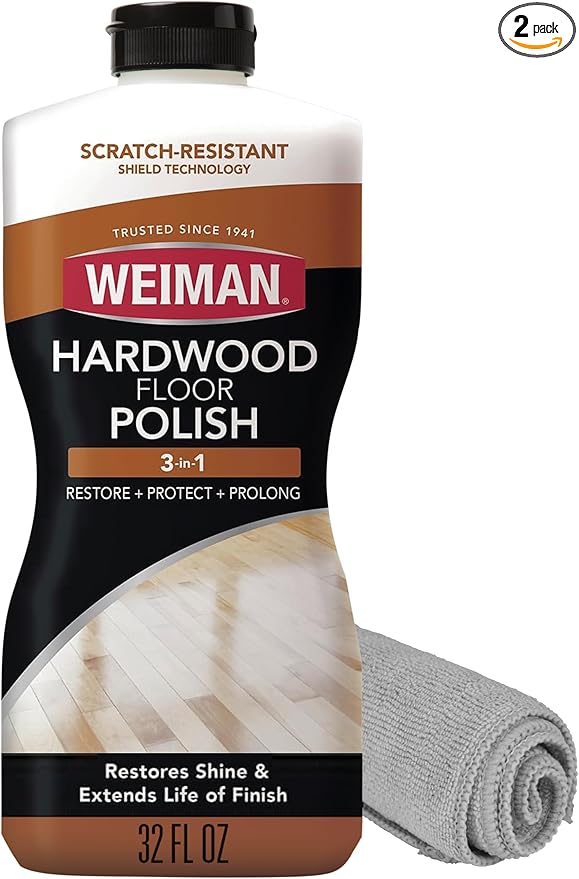 Weiman Wood Floor Polish and Restorer 32 Oz Bundle - High-Traffic Hardwood Floor, Natural Shine, Removes Scratches, Leaves Protective Layer