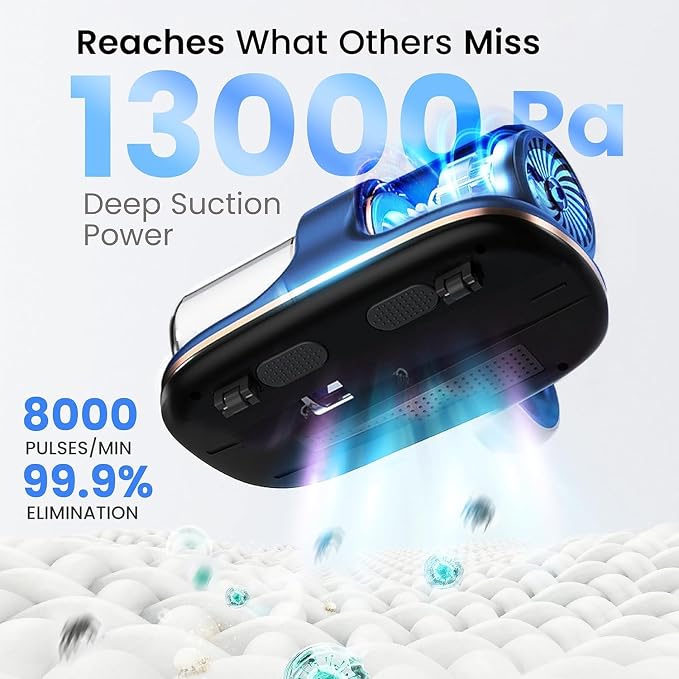 Cordless Mattress Vacuum Cleaner with UV Light, 13KPa Handheld Bed and Sofa Vacuum for Upholstery, HEPA Filter, Ideal for Couches, Cribs, and Furniture, Bed Cleaner,