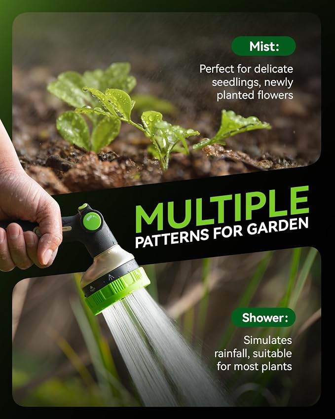 RAINPOINT Hose Sprayer Nozzle Heavy Duty - 8 Spray Patterns Garden Hose Nozzle with Adjustable Flow Control for Watering Plants, Washing Cars,Washing Pets, Thumb Control (Olive Green)