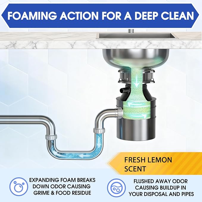 Garbage Disposal Cleaner & Deodorizer Tablets – 30 Count 15-Month Supply, Dual Enzyme Deep Cleaning Pods with Tea Tree, Mint & Lemon Oils, Eco-Friendly, Fits All Kitchen Drains