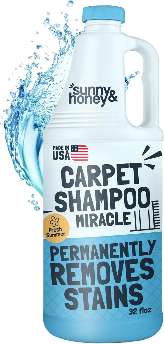 Sunny & Honey Carpet Cleaner Shampoo Solution for Machines, 32floz Summer | USA Made - Stain and Odor Eliminator - Cleans Carpets and Upholstery - For Upright and Spot Cleaners - Concentrated Formula
