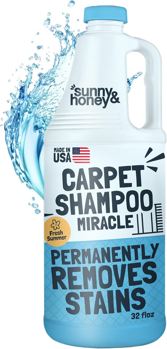 Sunny & Honey Carpet Cleaner Shampoo Solution for Machines, 32floz Summer | USA Made - Stain and Odor Eliminator - Cleans Carpets and Upholstery - For Upright and Spot Cleaners - Concentrated Formula