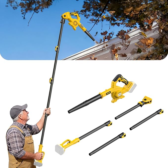 Roof Gutter Cleaning from The Ground, 2-in-1 Cordless Pole Leaf Blower, Handheld & Extension Blower, for Dewalt 20V Battery, Adjustable Angle Nozzle, for Roof, Yard & Patio Cleaning（Tool Only）