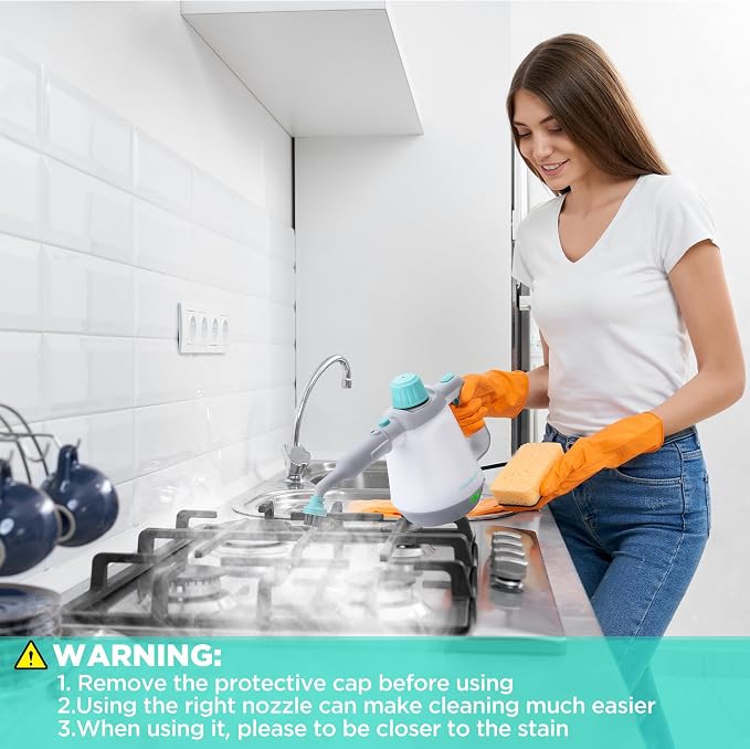 HAUSHOF Handheld Steam Cleaner, 11 pcs Accessories | Tool Bag, Safety Lock, for Home, Cleaning Floor, Car, Upholstery, Grout and Grease