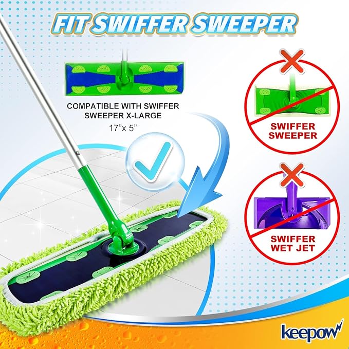 KEEPOW XL Mop Pads Compatible with Swiffer XL Sweeper, 5 Pack Multicolor | X-Large Dry Sweeping Cloths, XL Wet Pads Refills, Reusable Microfiber Heavy Duty Wet Mopping Cloths for Floor Cleaning
