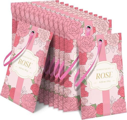 STRN Scented Sachets for Drawer and Closet, Rose Scent 14 Pack for Home | Long-Lasting Sachets, Small Space Air Freshener for Wardrobes