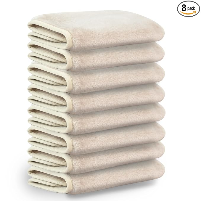 Nugilla Makeup Remover Cloths, 8 Packs Makeup Remover Towels Reusable Face Wash Cloth, Soft Microfiber Face Cloth for Women(Beige)