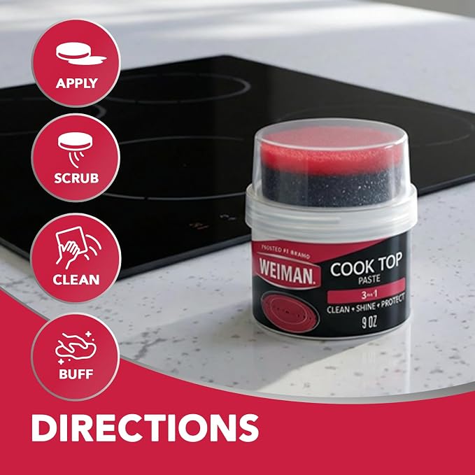 Weiman Cooktop Cleaner Paste, Easily Remove Burned-On Food, Grease and Watermarks, Leaving Your Glass Cook Top Sparkling