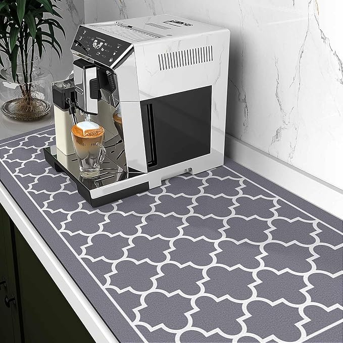 WISELIFE Dish Drying Mat Super Absorbent Drying Mat Large Dish Drying Mats for Kitchen Counter Easy Clean Dish Mat Kitchen Drying Mat18"x 32" Stylish Grey