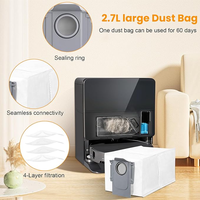 29 Pack Accessories Kit for Roborock Saros 10 Robot Vacuum | 1 Pairs Mainbrush 6 Side Brush 4 Filter 6 Dust Bags 4 Long Mop 4 Small Round Mop 1 Base Station Brush 2 Tools