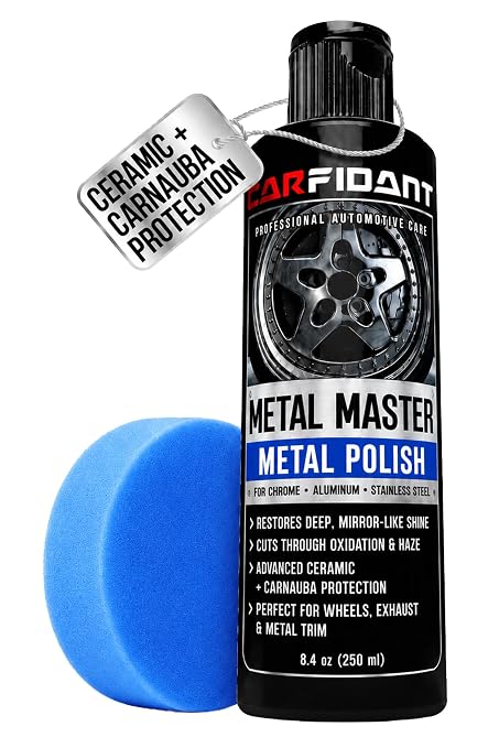 Metal Polish Kit with Applicator Pad – Restores Shine & Removes Oxidation on Chrome, Aluminum & Stainless Steel – Carnauba + Ceramic Protection – Metal Cleaner & Polish – 8.4 oz