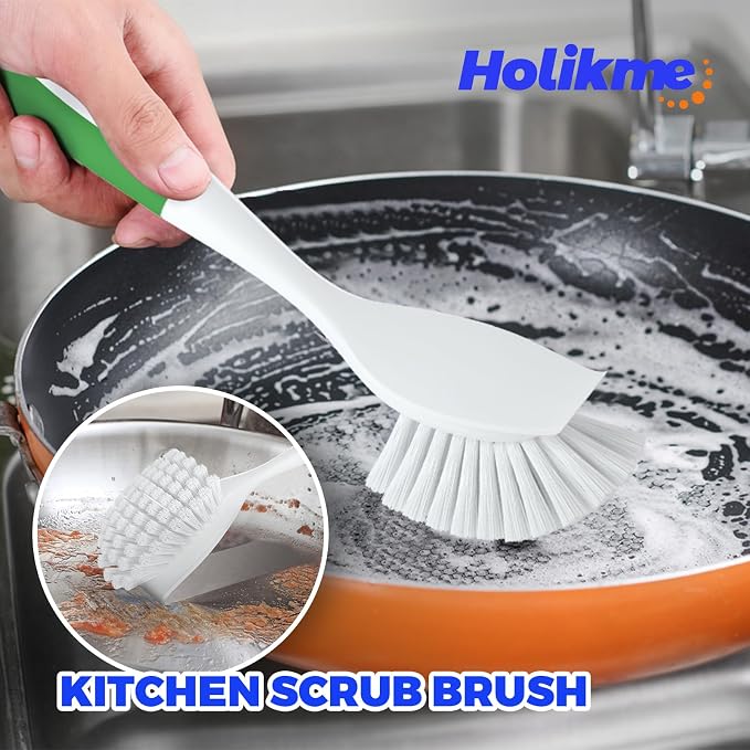 Holikme 6 Pack Dish Brush with Handle Kitchen Cleaning Brush Set for Pot, Pan, Kitchen Sink Abrasive Wheel Brushes (Green)