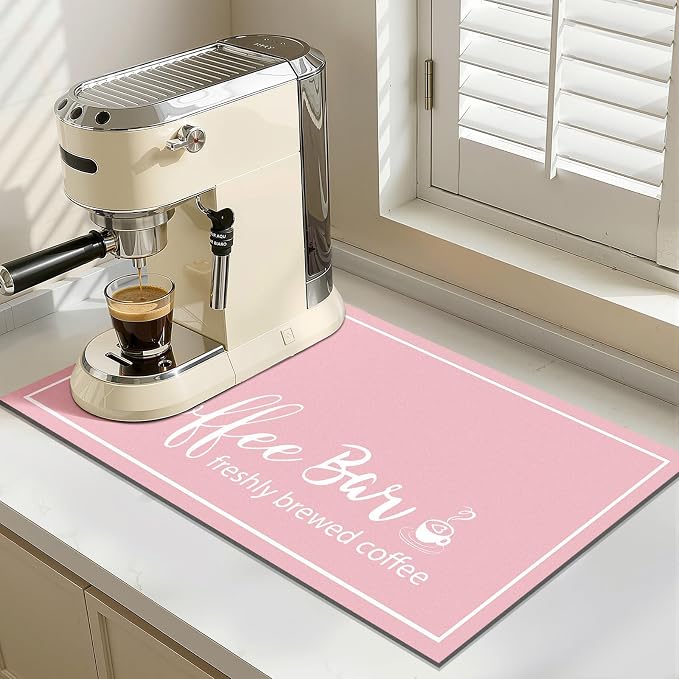 Findosom Dish Drying Mat, 12" x 20" Super Absorbent & Hide Stain Coffee Mat, Cuttable Drying Mat for Kitchen Counter, Coffee Bar Accessories, Under Dish Rack, Coffee Maker, Espresso Machine, Pink