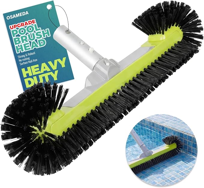 Pool Brush Head - Round Ends, Hemispherical Bristles, Charcoal | Scrub Brush for Walls, Heavy Duty Inground/Above Ground Swimming Pool,Tile Flooring Vinyl Pools Fiberglass Fits Φ1.25” Poles