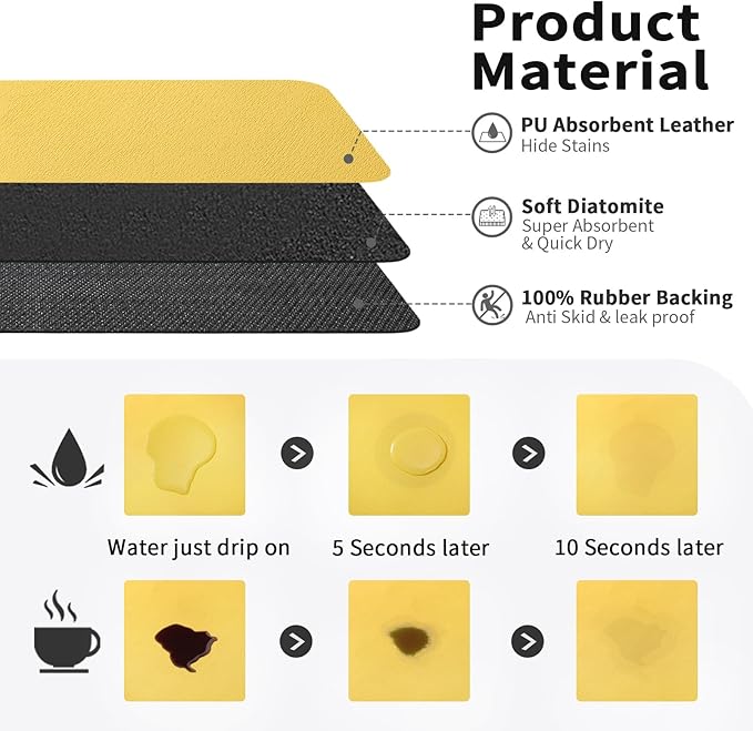 HotLive Coffee Mat - Absorbent Hide Stain Rubber Backed Dish Drying Mat for Kitchen Counter - Bar Mats for Countertops Accessories Fit Under Coffee Maker Espresso Machine