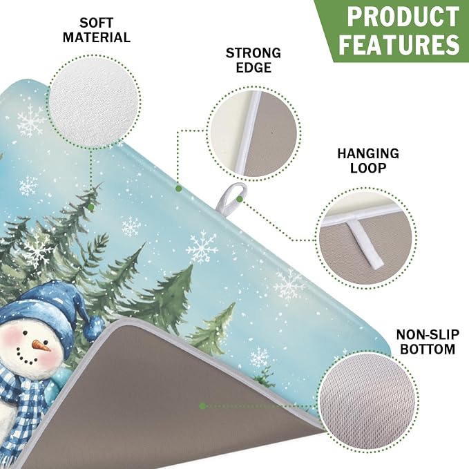Giwawa Winter Snowman Blue Dish Drying Mat Xmas Truck Dishes Pad 16"x18" Microfiber Absorbent Drainer Rack Mats Protector for Kitchen Counter Sink