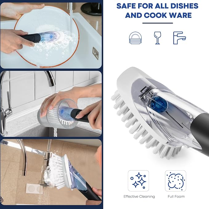 RIMAY Soap Dispensing Dish Brush, Dish Scrubber with Soap Dispenser, Dish Soap Brush, Dish Wand with Soap Dispenser Kitchen Brush for Dishes, Pans, Sink, Pots（2 Pack）