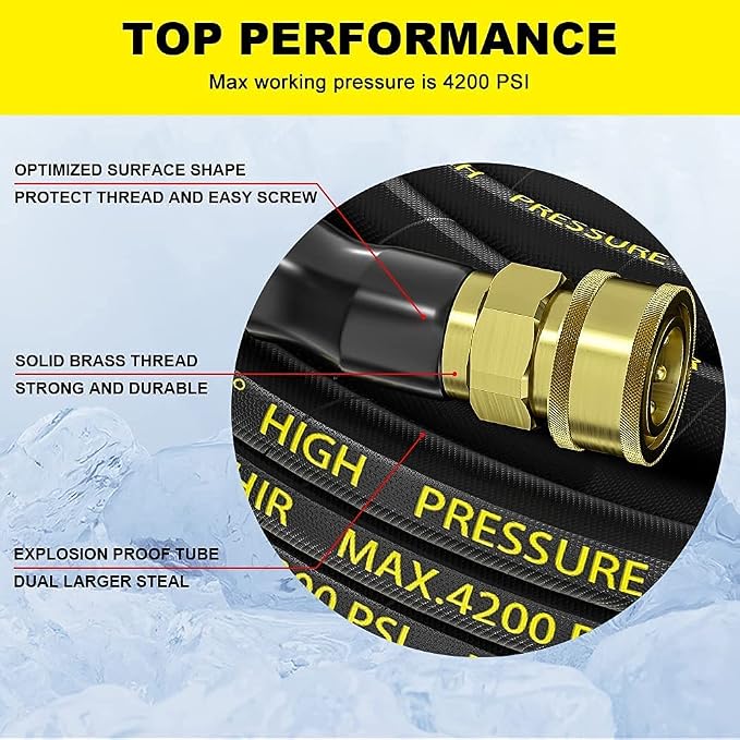 Pressure Washer Whip Hose 5 FT, 4200PSI Replacement Hose Reel Connector | POHIR Short Power Washing Hose with 3/8'' Quick Connect Adapter, Steel Wire Braid Jumper Hose Anti Kink