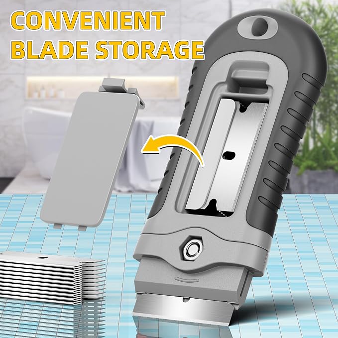 DIYSELF Razor Blade Scraper Tool with 15 Extra Razor Blades, Paint Scraper | Razor Scraper Tool for Glass, Windows, Cooktops, Oven Doors and Tile, Stove Top Cleaner with Built-In Blade Storage