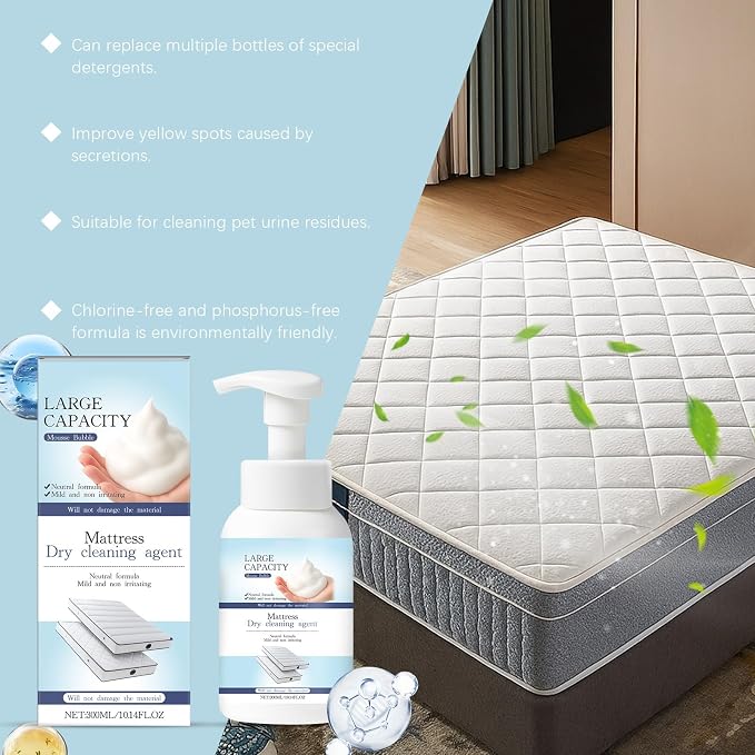 Mattress Stain Remover for Bed & Fabric, No-Scrub Fabric Spot Remover for Yellow Stain, Gentle Spot Treatment for Mattress, Couch, Rug, Carpet, Upholstery, 10.14 Fl.oz