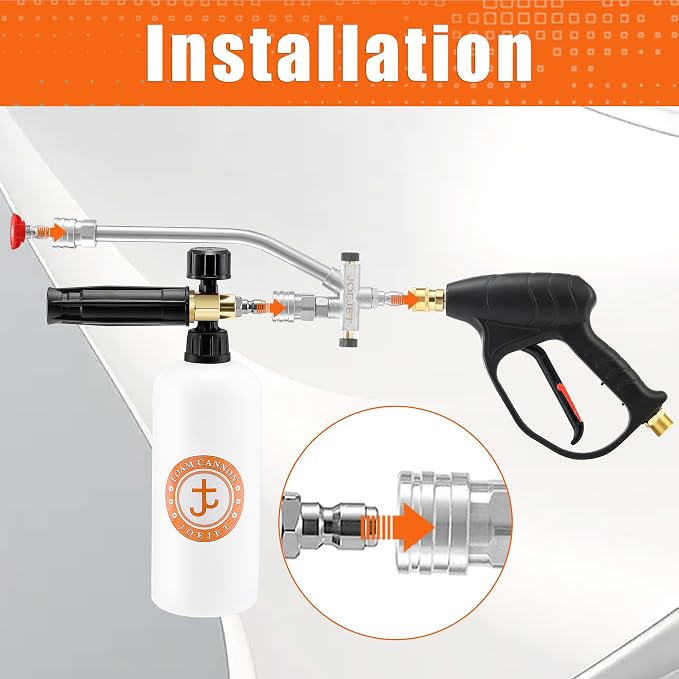JOEJET Pressure Washer Gun and Foam Cannon Kit, M22-14mm | 1/4" Quick Connect Dual Wand with 1 L Bottle and 5 Nozzle Tips, Not for Garden Hose or Faucet