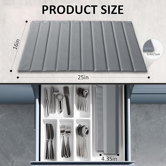 Large Stone Dish Drying Mat for Kitchen Counter 24x16 Inch - Super Absorbent Quick Dry Diatomaceous Earth with PU Leather, Foldable Space Saving Stone Bath Mats for bathroom