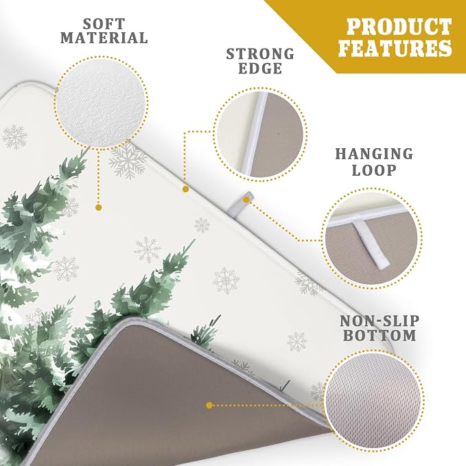 Winter Pine Tree Dish Drying Mat for Kitchen Counter 18x24 Inch Winter Decorative Dishes Mats Winter Absorbent Reversible Kitchen Drainer Pad Christmas Decorations Fast Dry Tableware Dishes Pad