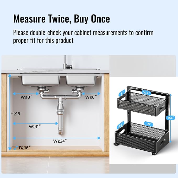 TISTAYA Under Sink Organizer, Silk-Smooth Metal Sliding Drawer Organizers and Storage Rack, Pull Out Cabinet Shelf for Kitchen, Bathroom, Pantry, Cabinet, Closet