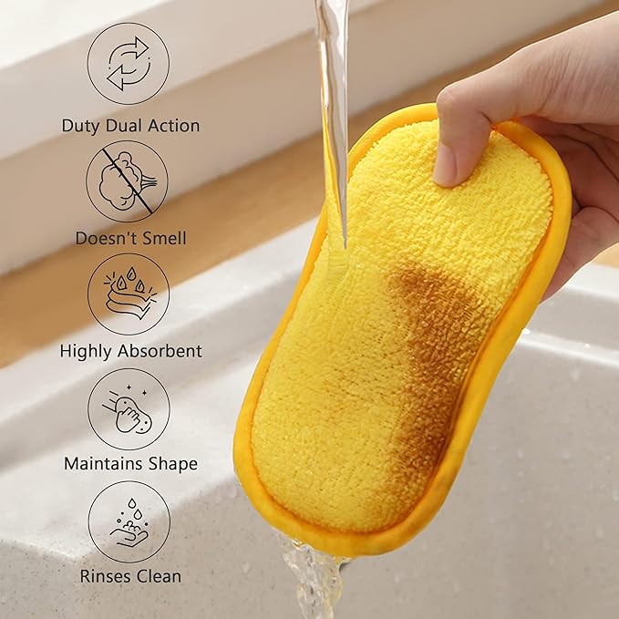 Multipurpose Kitchen Scrub Sponges, Heavy Duty Cleaning Non-Scratch Scrub Sponge, Reusable Microfiber Sponge for Household Cleaning, Six Color Packaging (6pcs)