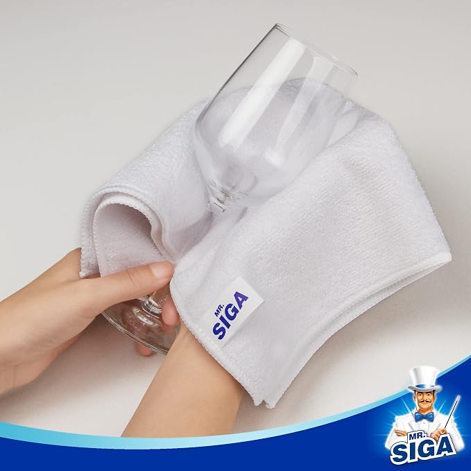 MR.SIGA Microfiber Cleaning Cloths, Streak Free Microfiber Towels, 12 Pack | All-purpose microfiber cloths, ultra absorbent, reusable household cleaning towels, White 32 x 32 cm(12.6 x 12.6 inch)