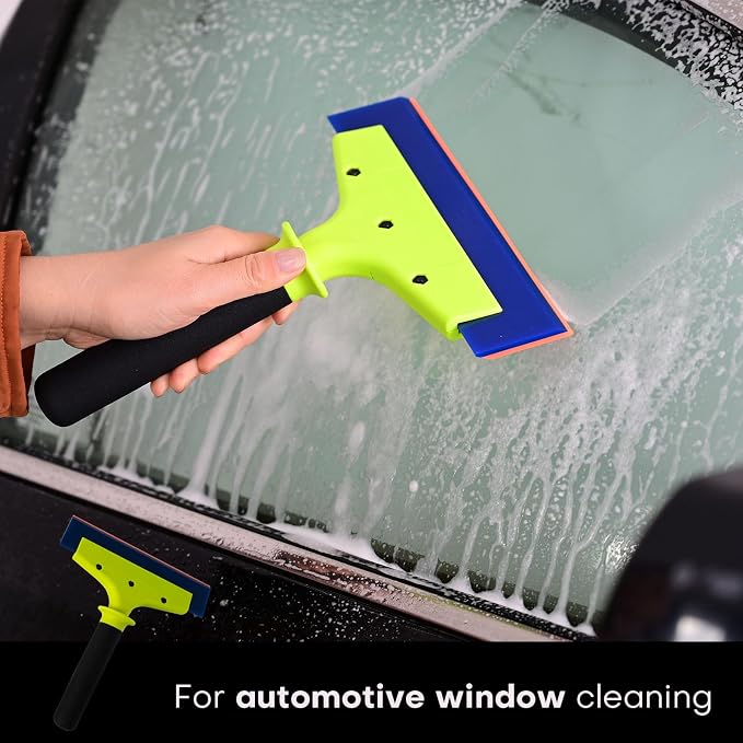 NEWISHTOOL 2 Pack Rubber Squeegee with Nylon Handle for Water Removal, Glass Cleaning, PPF Installing and Window Film Application (8-Inch Blade with Long Handle)