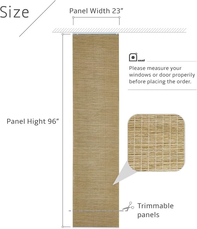 Replacement Fabric Panels for Sliding Glass Door (4-Pack, 23"x96"), Fabric Only, Natural Woven Blind Slats, Trimmable, Sheer, Track & Bottom Rail Not Included,Mountain Oak