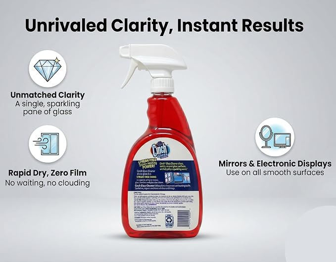 Spic & Span Cinch Glass Cleaner, 32 oz Spray Bottles, Streak-Free Window and Mirror Cleaner, Pack of 6