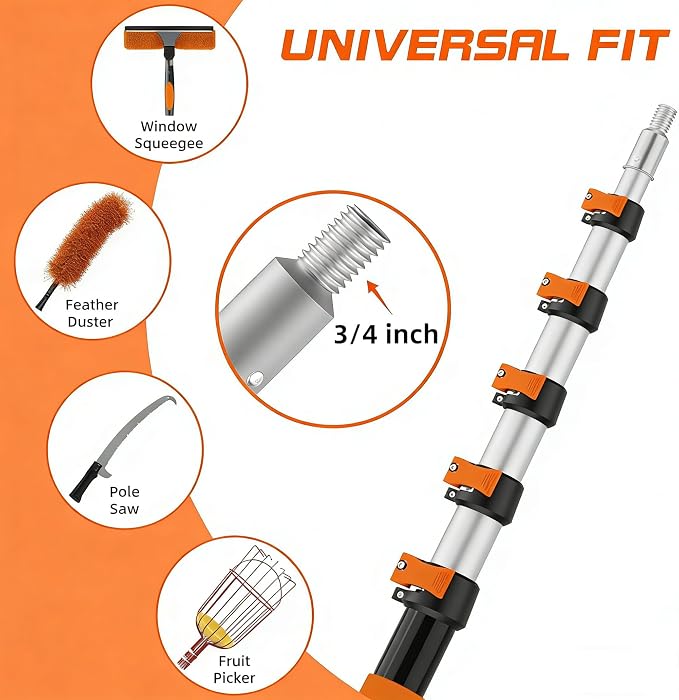 18FT Window Cleaning Kit, 2-in-1 Squeegee with 3-12FT Telescoping Pole & Flip-Lock & Screw Dual Locking, Professional Long Handle Washing Tool for High Windows