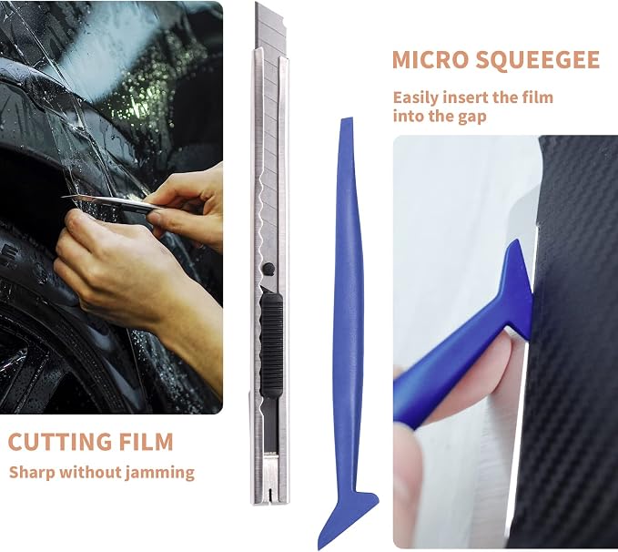 Gomake Vehicle Vinyl Wrap Tool Kit Window Tinting Tool Include 4 Inch Felt Squeegee, Retractable 9mm Utility Knife and Blades, Zippy Vinyl Cutter and Mini Go Corner Squeegee for Car Wrapping