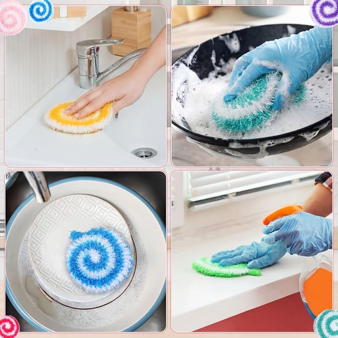 Kenning 12 Pcs Dish Scrubber Non Scratch Dish Washing Scrubbers Reusable Household Cleaning Kitchen Tools for Dishwashing Washing Dishes Cookware Tubs Sinks (Candy)