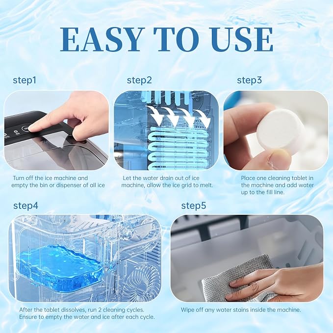 Ice Machine Cleaner Tablets Descaler, 48 Pack Ice Maker Cleaner, Nickel Safe Scale for Countertop Portable Nugget Ice Makers Cleaning, Remove Hard Water Buildup, Odor-Free
