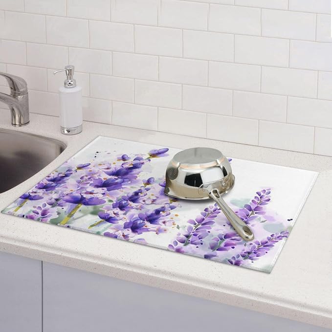 Lavender Dish Drying Mat For Kitchen Counter, Super Absorbent Microfiber Dish Drying Pad, Kitchen Gadgets For Easy Clean Multi-Use Large 18"x24"