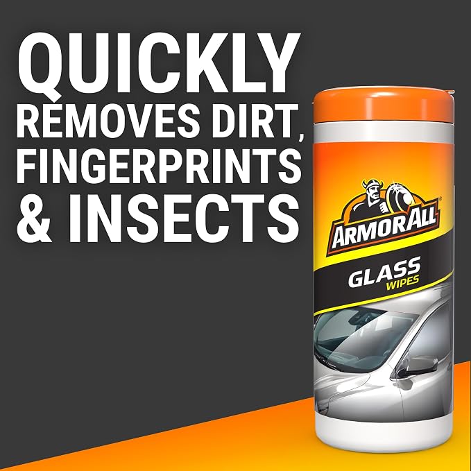 Armor All Car Glass Wipes, Auto Glass Cleaner, 90 Count | Ammonia-free window cleaner wipes safe on tinted glass; remove filmy residue, fingerprints, and bugs
