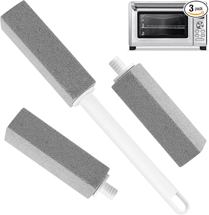 3 Pack Pumice Stone for Cleaning Stove Gas Grates & Top, Extra Long Handle Cleaner Pumice Stone for Oven, with 3 Replacement Heads