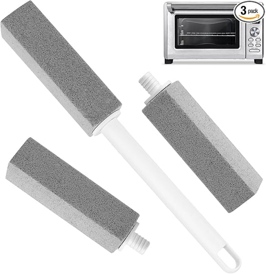 3 Pack Pumice Stone for Cleaning Stove Gas Grates & Top, Extra Long Handle Cleaner Pumice Stone for Oven, with 3 Replacement Heads