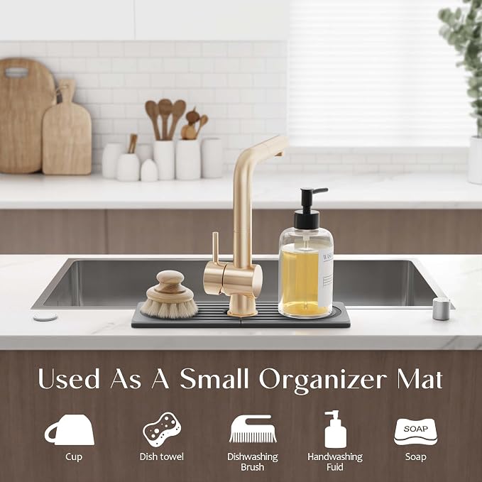 eormoe Diatomite Kitchen Faucet Mat - 14Inch Water Absorbing Stone Tray for Sink, Stone Fast-Drying Faucet Mat for Kitchen Counter Sink Accessories (Dark Grey, 14'' x 3.9'')