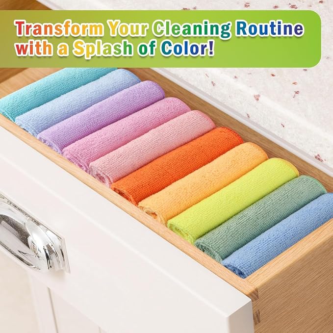 AIDEA Microfiber Cleaning Cloth, 100PK, Cleaning Rags, 11.5"×11.5" | Lint Free Cloth, Microfiber Towels for Cars, Wash Cloths, Dusting Cloth for Home, Window, Cleaning Supplies, Muilticolor