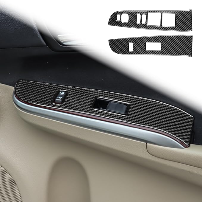Real Carbon Fiber Trim for Toyota Camry Accessories | for 2012 2013 2014 Door Glass Lifting Control Panel Window Switch Panel Sticker Interior Thick Overlay Decal 2PCs