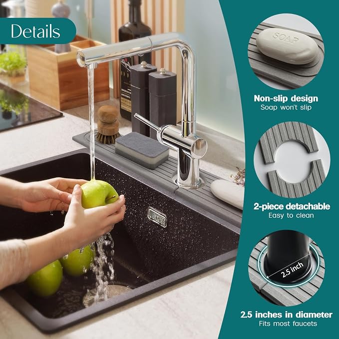 eormoe Diatomite Kitchen Faucet Mat - 14Inch Water Absorbing Stone Tray for Sink, Stone Fast-Drying Faucet Mat for Kitchen Counter Sink Accessories (Grey, 14'' x 3.9'')