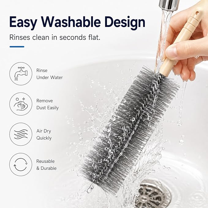 Fan Cleaning Brush, 2 Pack Bendable Microfiber Duster for Air Conditioner Vents, Car Vents & Blinds, Reusable Washable Dust Remover Tool, No-Disassembly Deep Clean (Blue + Gray)