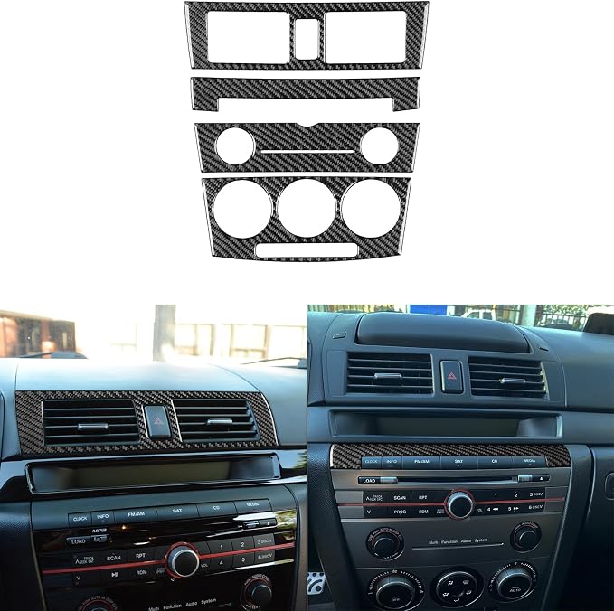 Fit for Mazda 3 2004-2009 Carbon Fiber Center Console Stickers Type-B | Center Console A/C Control Radio Panel Trim | Accessories | Self-adhesive | Thick Overlay