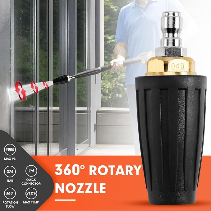 Pressure Washer Tips Rotating Turbo Nozzle, 4000PSI Max Power Washer Accessories Parts, with 7pcs Spray Jet Nozzles Kit Attachment&1/4 IN Quick Connector, for Cleaning Concrete, Brick Surface
